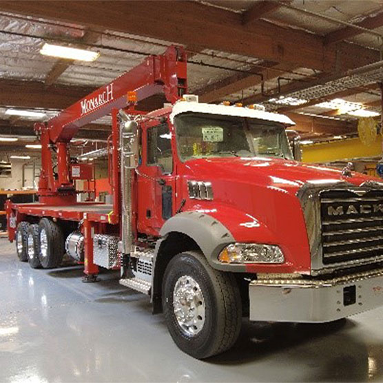 Red crane in a garage